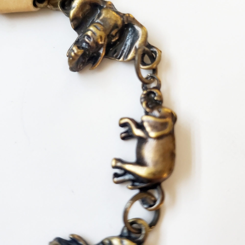 Bronze Trunk Up Lucky Elephant Wrist Bracelet Antiqued Bronze Metal Rustic Boho
